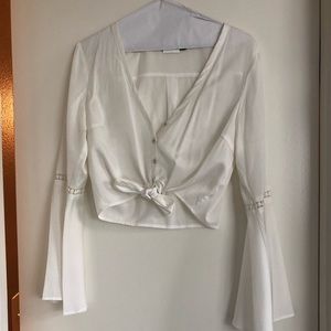 Flowy check sleeved crop top